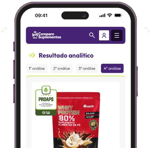 Tela do app Compare Suplementos com o resultado analítico do produto