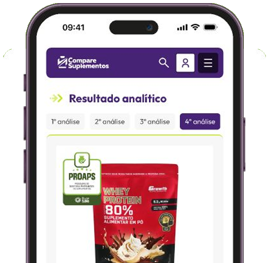 Tela do app Compare Suplementos com o resultado analítico do produto