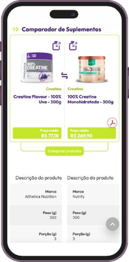 Tela do comparador de suplementos