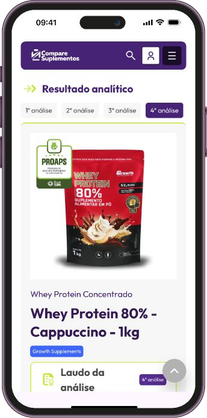 Tela de resultado analítico com dados do produto